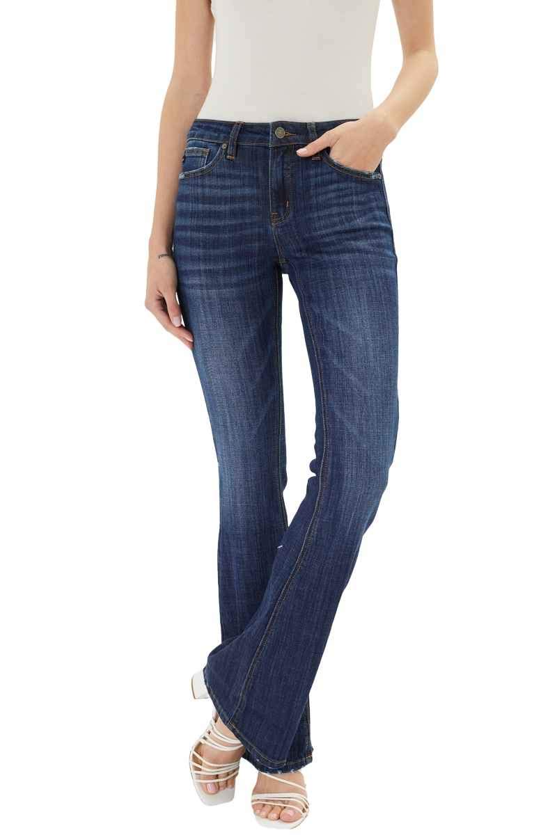 Kan Can Women's Mid Rise Flare Hem Jeans - Comfortable Stretch Denim Pants for Casual Wear, Office & Date Night Outfits