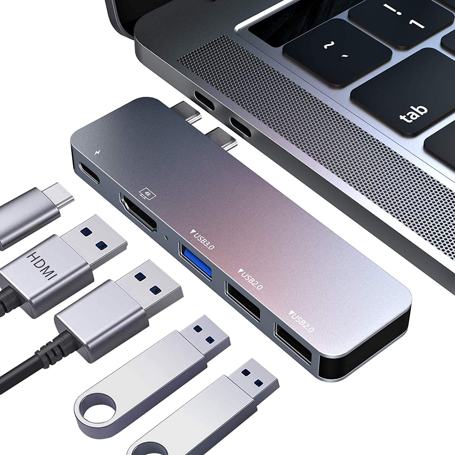 USB C Hub for MacBook Pro/Air (2021-2016) - 6-in-1 Multiport Adapter with 4K HDMI, Thunderbolt 3, USB 3.0 - Compatible with MacBook Pro 13/16 inch & MacBook Air M1 - Perfect for Home Office, Online Classes & Video Conferencing