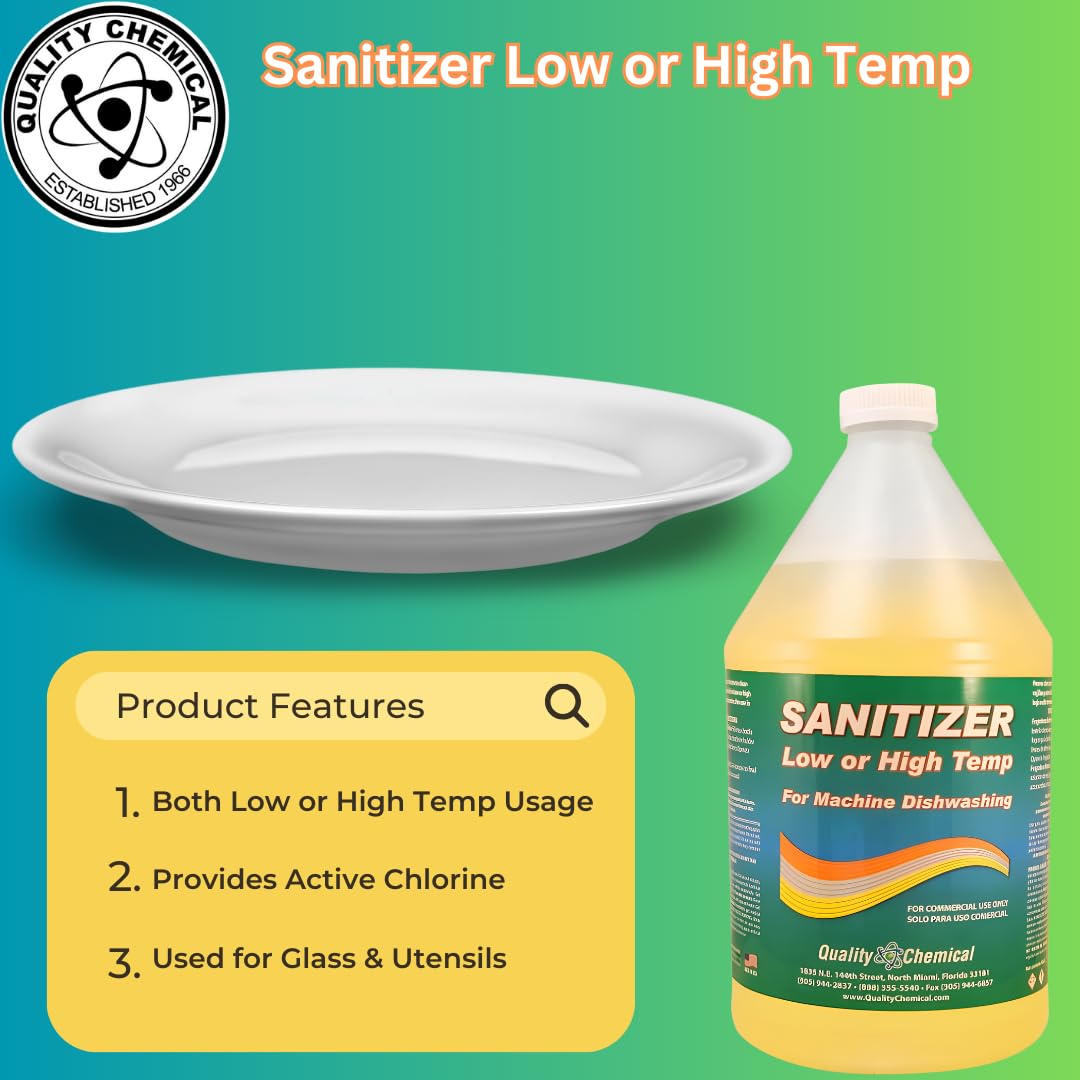 Chloro-Guard Chlorine Low Temperature Dishwasher Sanitizer - 1 Gallon (128 oz) Bulk Refill for Commercial & Home Dishwashing Machines | Kills 99.9% Germs | Ideal for Restaurants, Catering & Food Service Industry