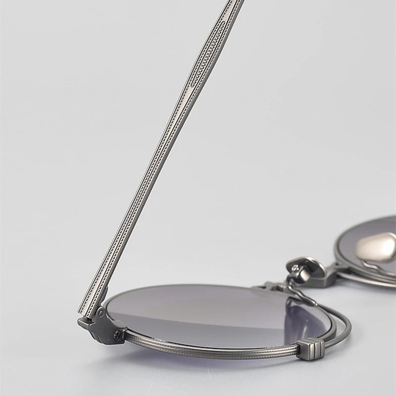 Unisex Black Titanium Polarized Sunglasses - Full Rim Round Frame 10601 | UV Protection for Driving, Outdoor Sports & Fashion