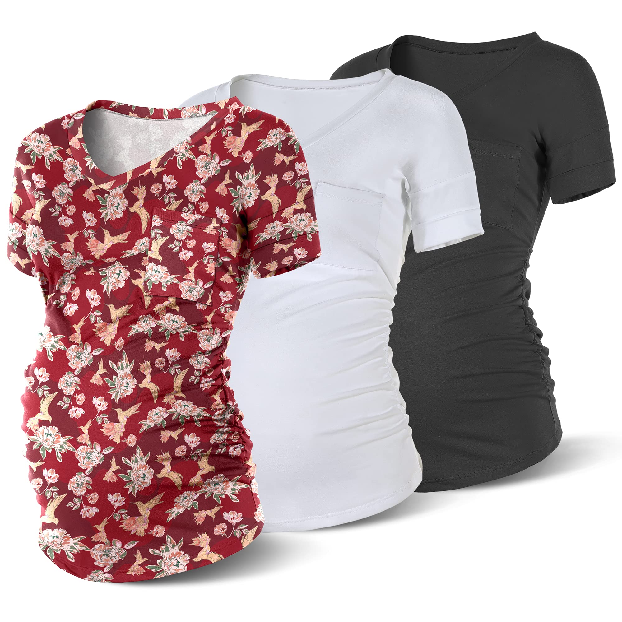 RNXRBB Summer Maternity Shirts - Short Sleeve V-Neck Pregnancy Tops, Loose Fit Casual Maternity Clothes for Comfortable Everyday Wear During Pregnancy