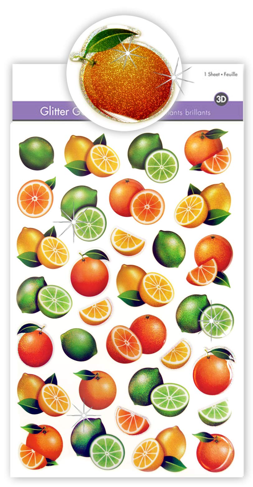 3D Puffy Epoxy Glitter Fruit Stickers for Kids - 31PCS Cute Lemon, Lime & Orange Citrus Stickers | Nutrition Education, My Plate Decorations & Party Favors | Perfect for School Lunches, Water Bottles & Scrapbooking