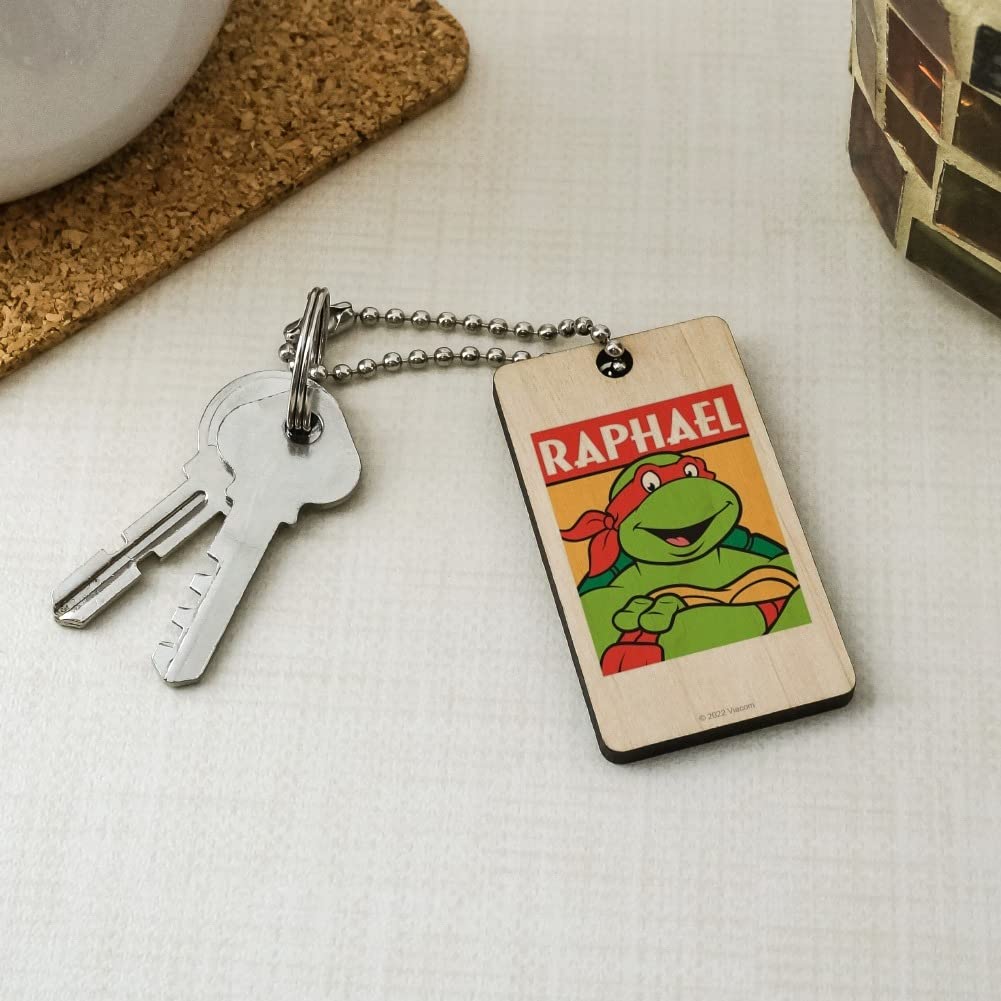Teenage Mutant Ninja Turtles Raphael Wooden Rectangle Keychain - TMNT Collectible Key Ring for Fans - Perfect for Backpacks, Gifts & Key Organization