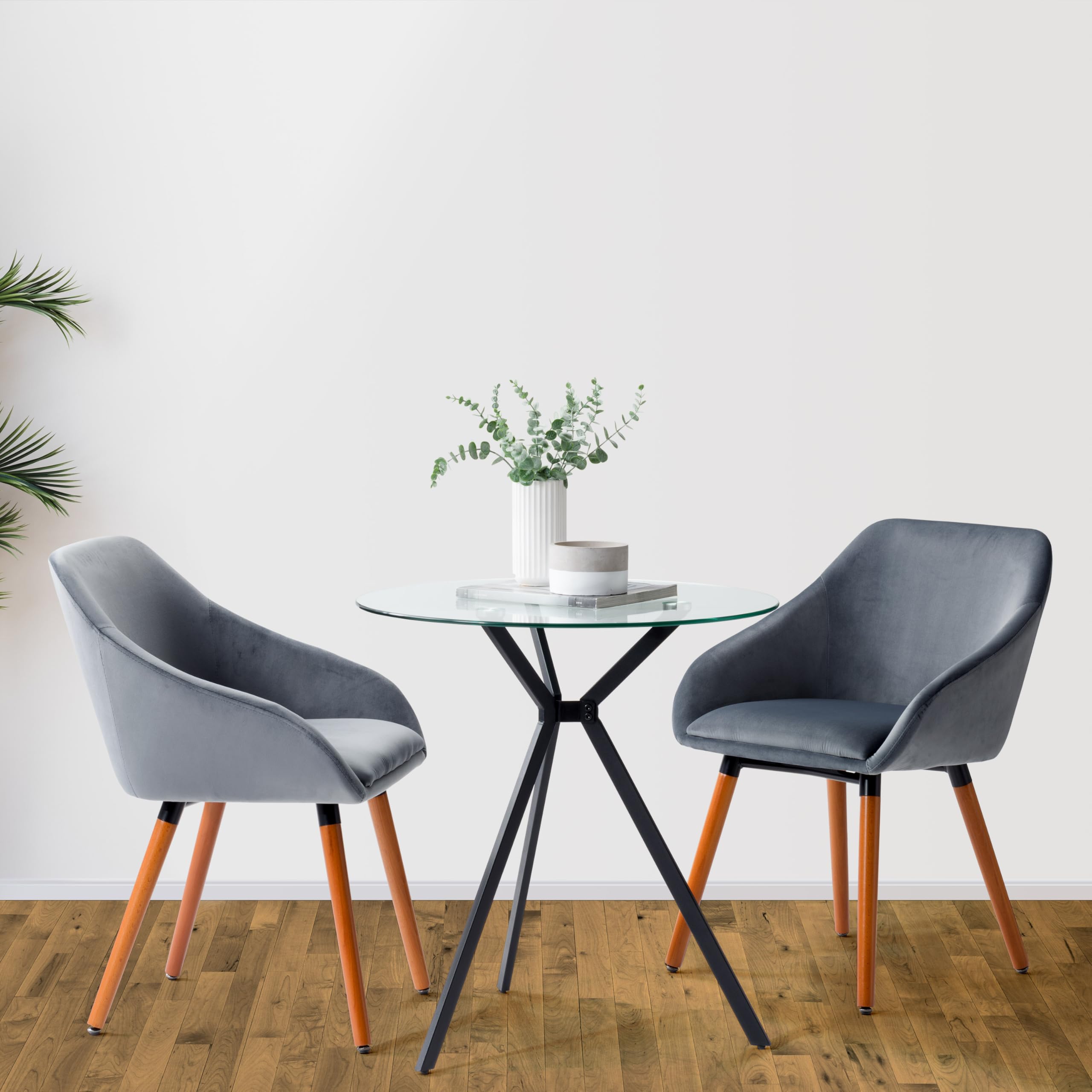 CorLiving Eliana Compact Glass Top Bistro Table with Black Iron Trestle Legs - Perfect for Small Spaces, Balcony, Patio & Cafe Style Dining