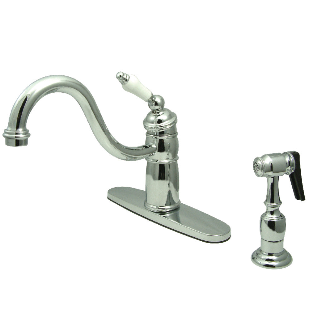 Kingston Brass KB1571PLBS Victorian Single Handle Mono Block Kitchen Faucet with Pull Down Brass Sprayer - Perfect for Farmhouse, Traditional & Modern Kitchen Sinks