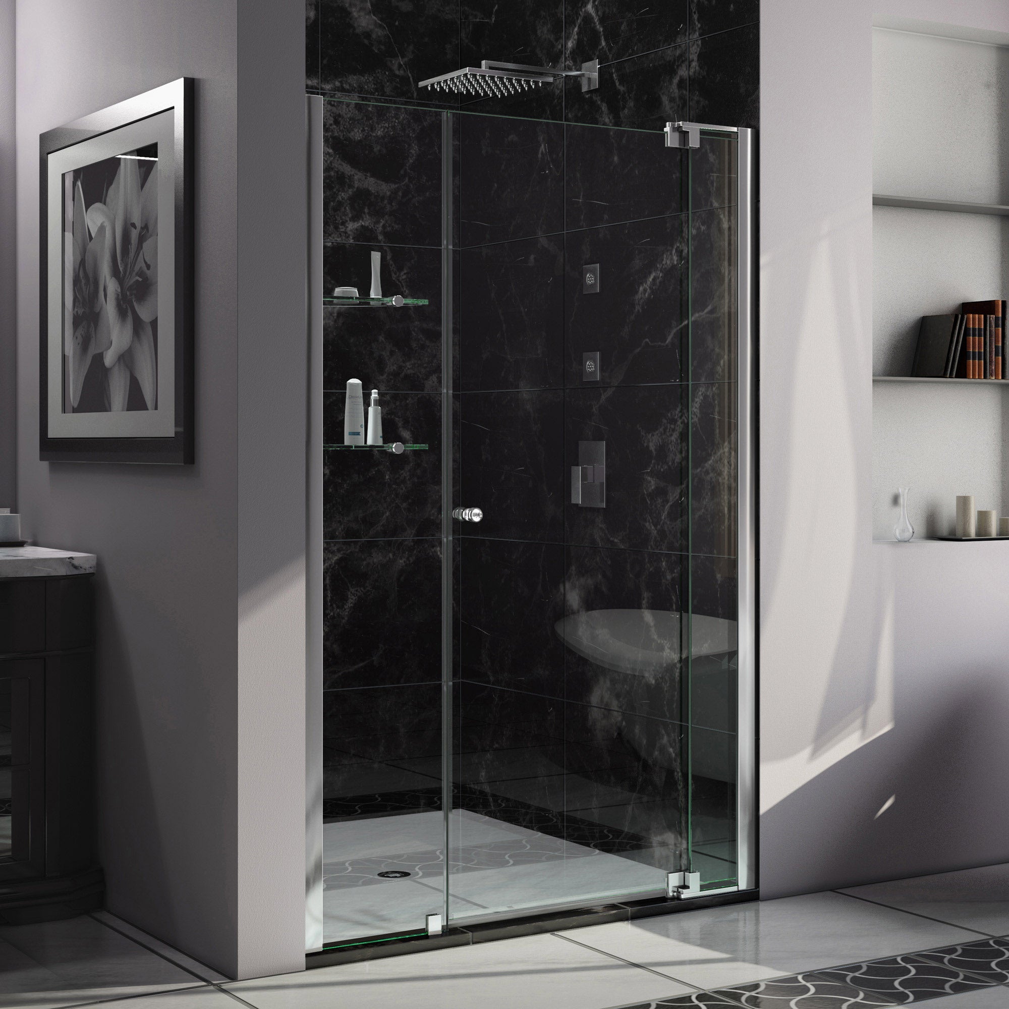 DreamLine Allure 53-54 Inch W x 73 Inch H Frameless Pivot Shower Door - Modern Bathroom Upgrade for Spacious Walk-In Showers
