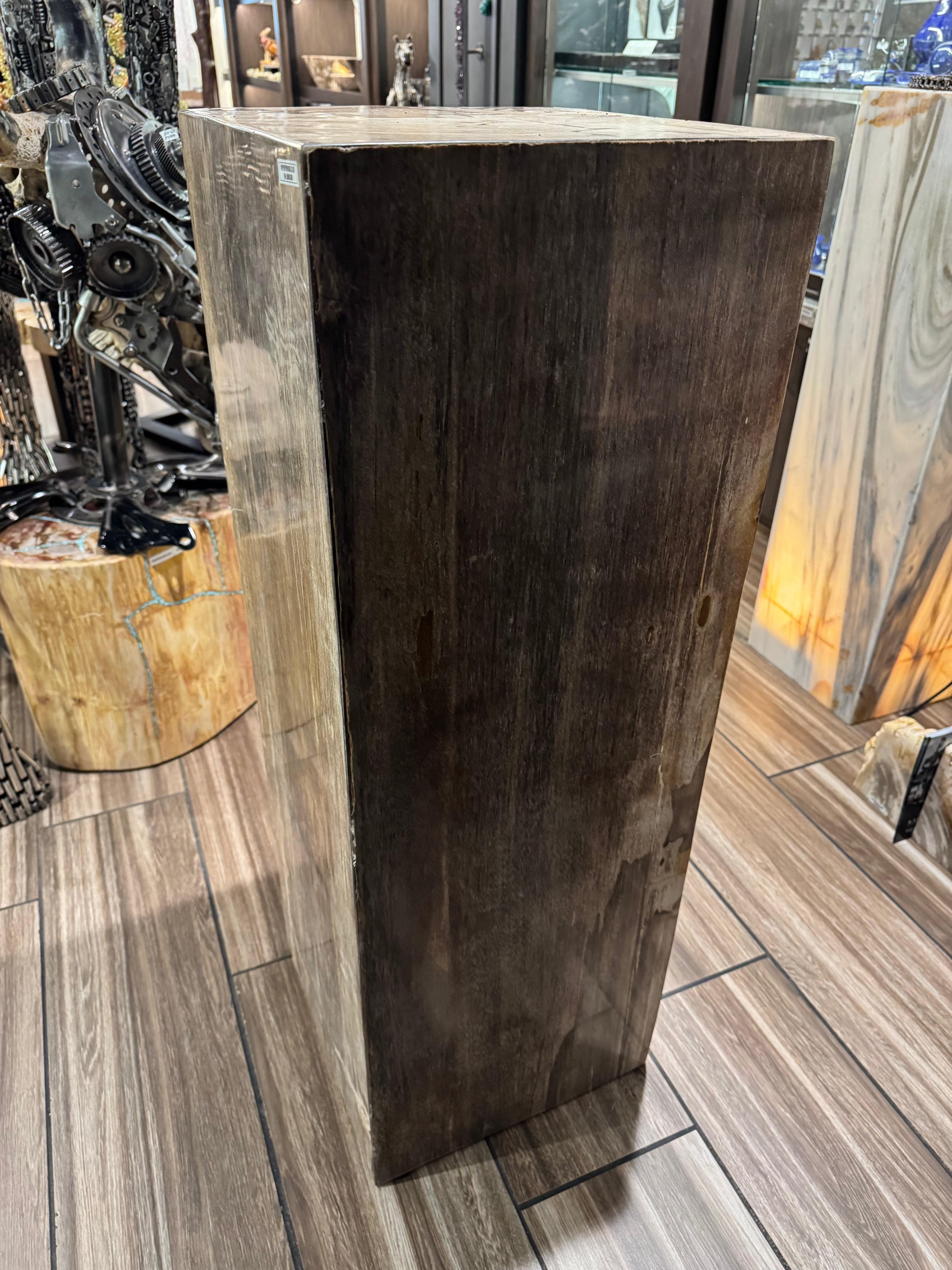 Natural Brown Petrified Wood Hollow Square Pedestal Stand - 39