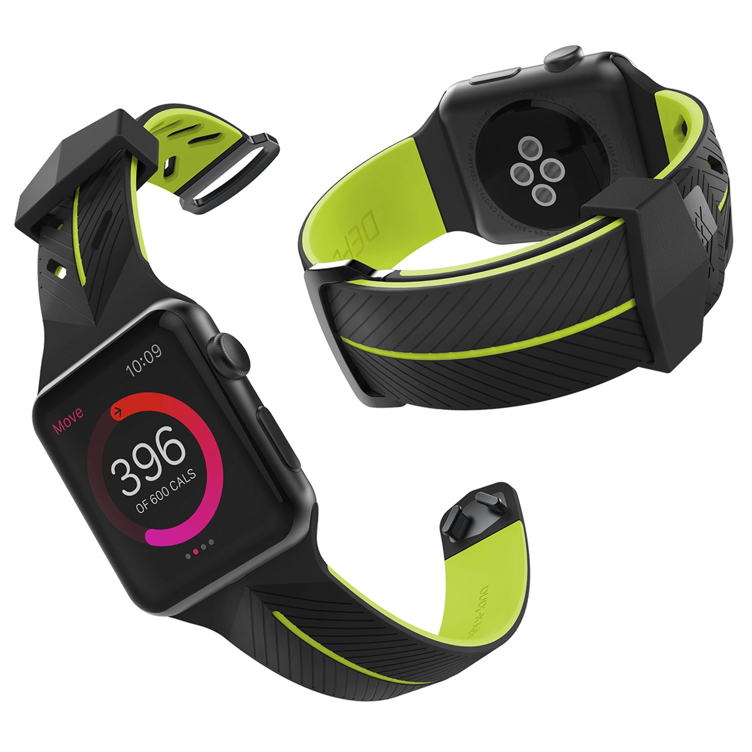 Raptic Action Band for Apple Watch 38mm - Soft Silicone Replacement Strap Compatible with Apple Watch Series 1/2/Nike+ (Black & Yellow) - Perfect for Running, Workouts & Active Lifestyles