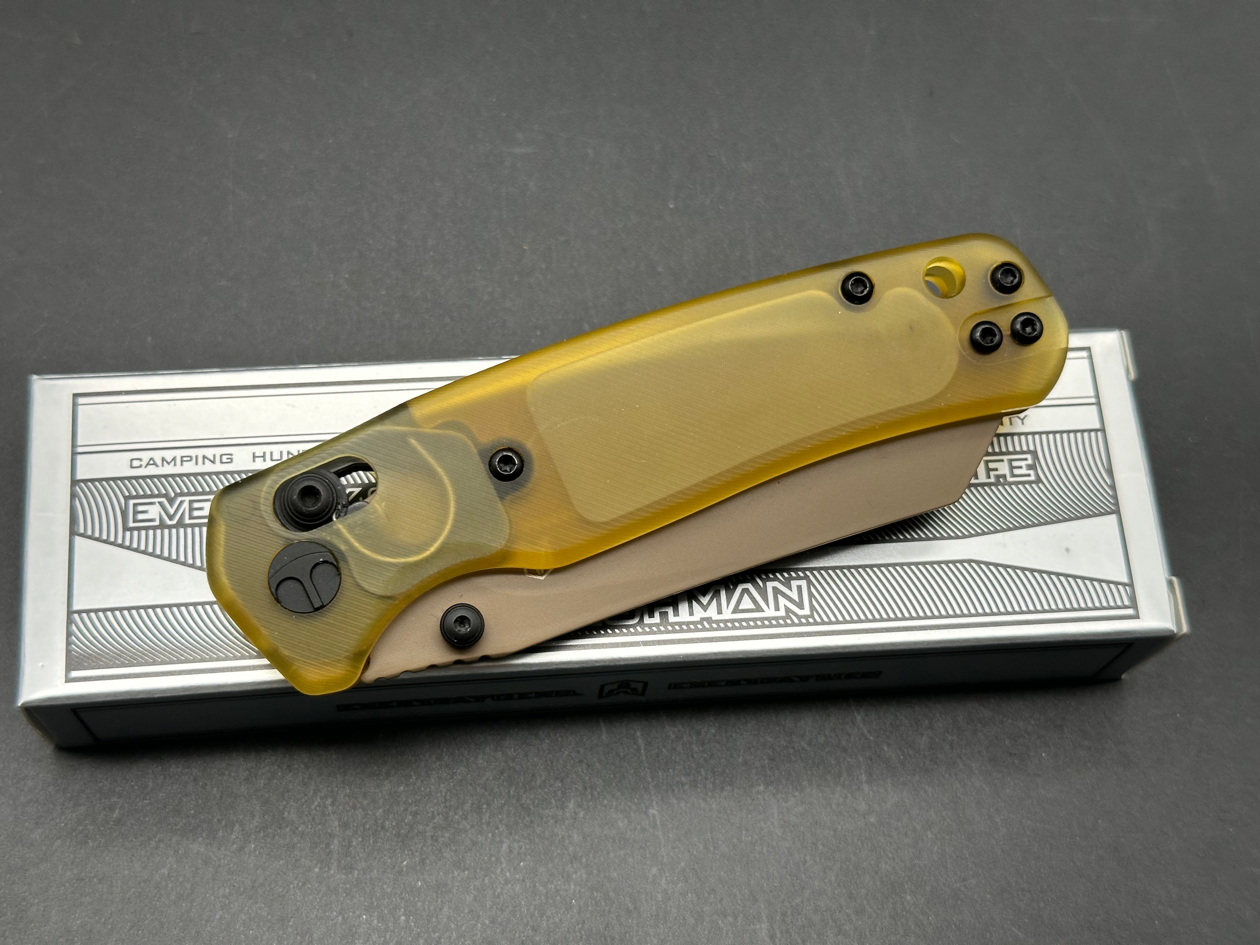 Bestechman Cicada's Wing Crossbar Lock Knife - Amber Ultem Handle, EDC Pocket Knife for Outdoor, Camping & Everyday Carry (EDC)