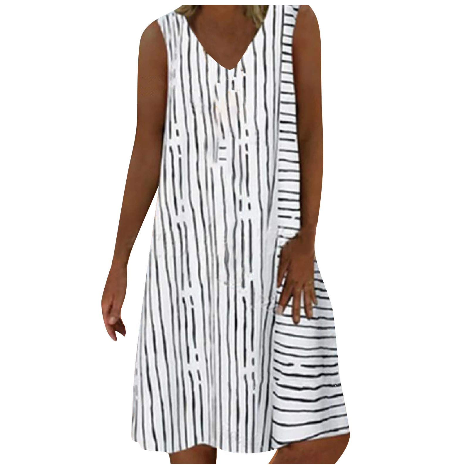 WNVMWI Women's Sleeveless Striped Print High-Low Casual Dress - Perfect for Summer Outings, Beach Wear & Party Occasions