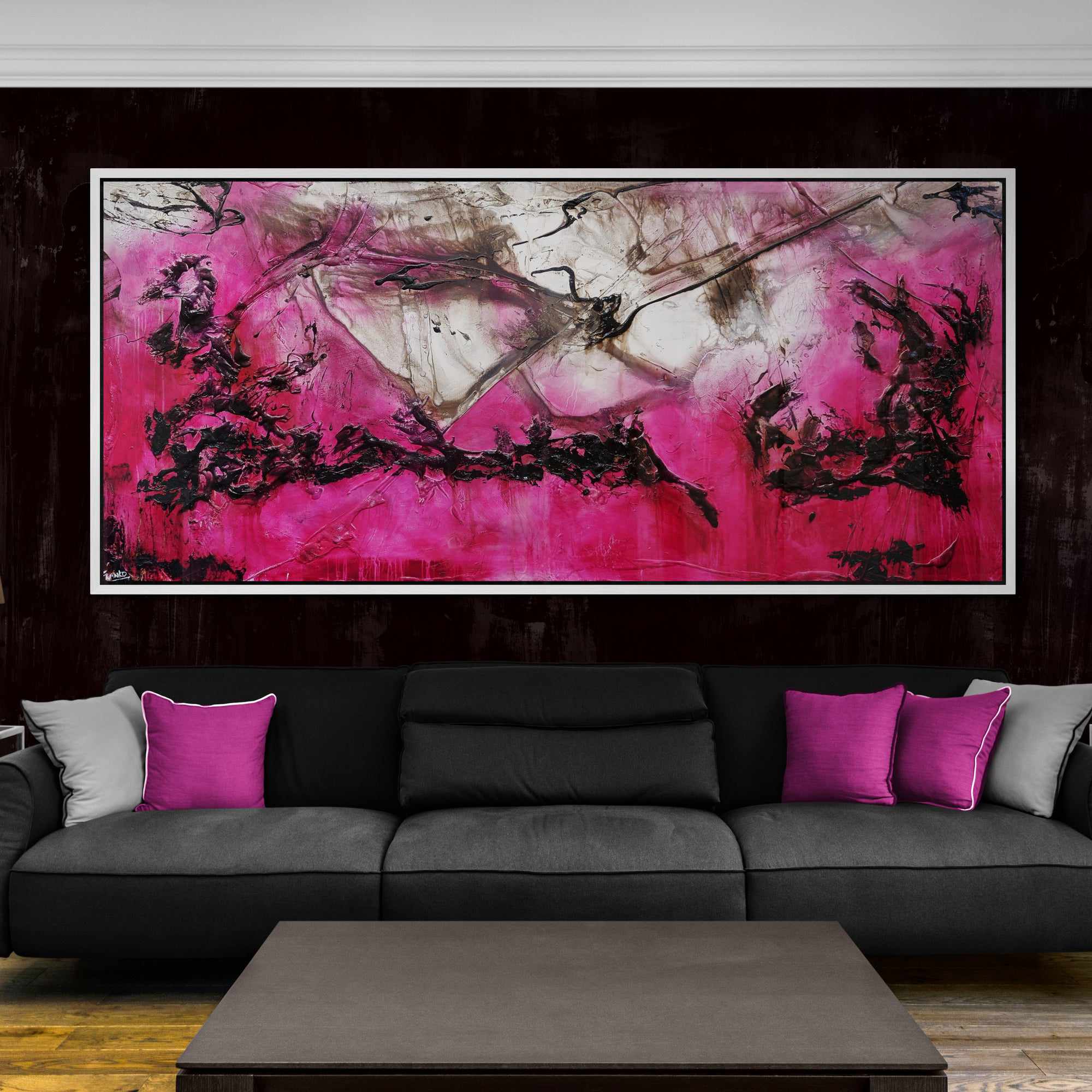 Rust Pink Abstract Textured Painting - 270cm x 120cm Large Wall Art for Living Room, Bedroom & Office Decor | Grunge Style Canvas Artwork