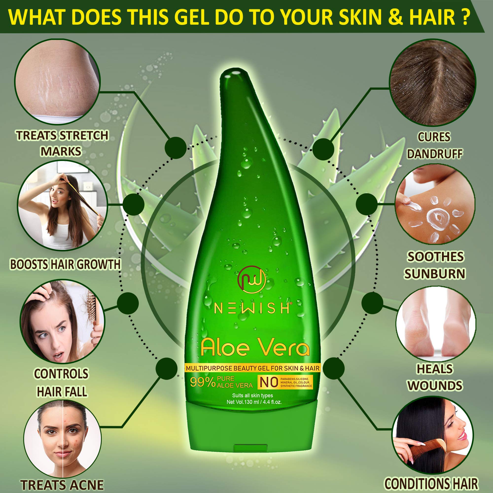 99% Pure Aloe Vera Gel for Face, Skin & Hair Care - 130ml (2 Pack) | Natural Moisturizer for Glowing Skin | Men & Women | Sunburn Relief, After Shave, Hair Mask & Daily Hydration
