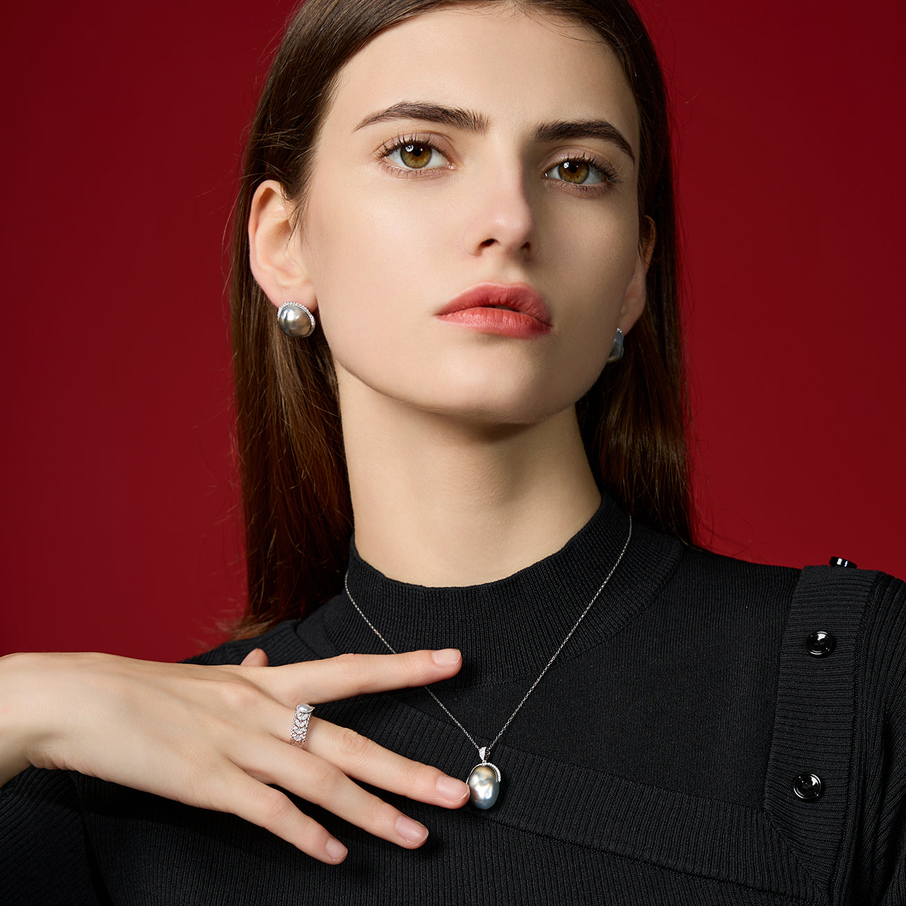 18K Gold Diamond Tahitian Keshi Pearl Drop Earrings for Women - Luxury Wedding, Anniversary & Evening Party Jewelry Gift (KE00117)