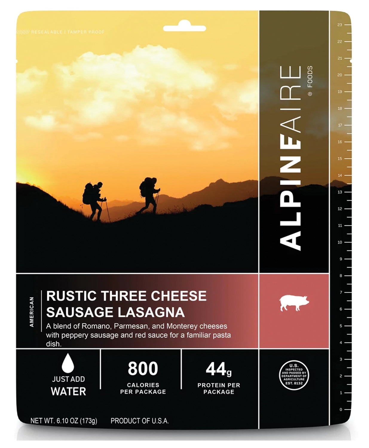 Alpine Aire Three Cheese Sausage Lasagna - Freeze Dried Backpacking Meal | High Protein Camping Food for Hiking, Backpacking & Emergency Preparedness | Perfect for Outdoor Adventures & Survival Kits
