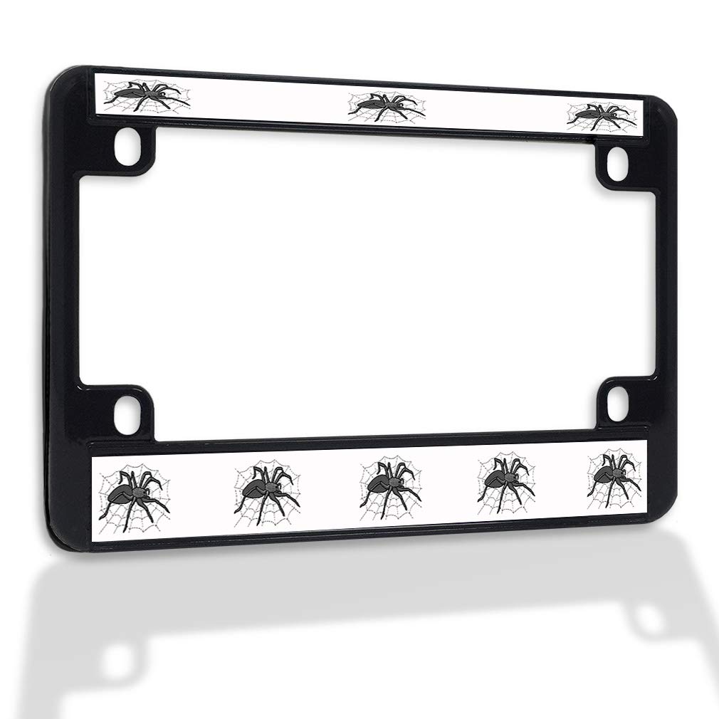 Premium Metal Insert Bike License Plate Frame - Spider Design Weatherproof Motorcycle Accessory (Black, 4-Hole Solid Insert) - Durable & Stylish for Harley, Cruiser & Sport Bikes