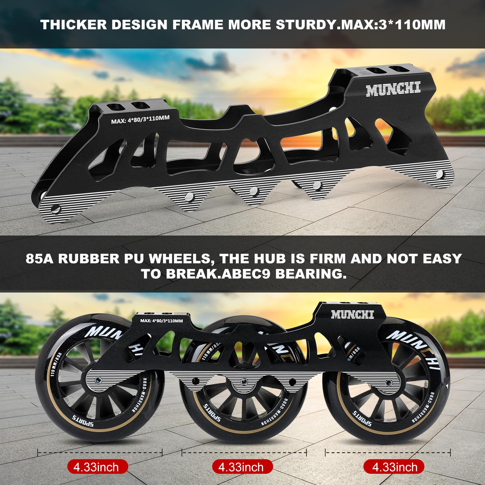 Professional 3 Wheel Inline Skates for Adults - 3X110mm High-Speed Outdoor Roller Skates for Men & Women | Perfect for Fitness, Training & Urban Skating