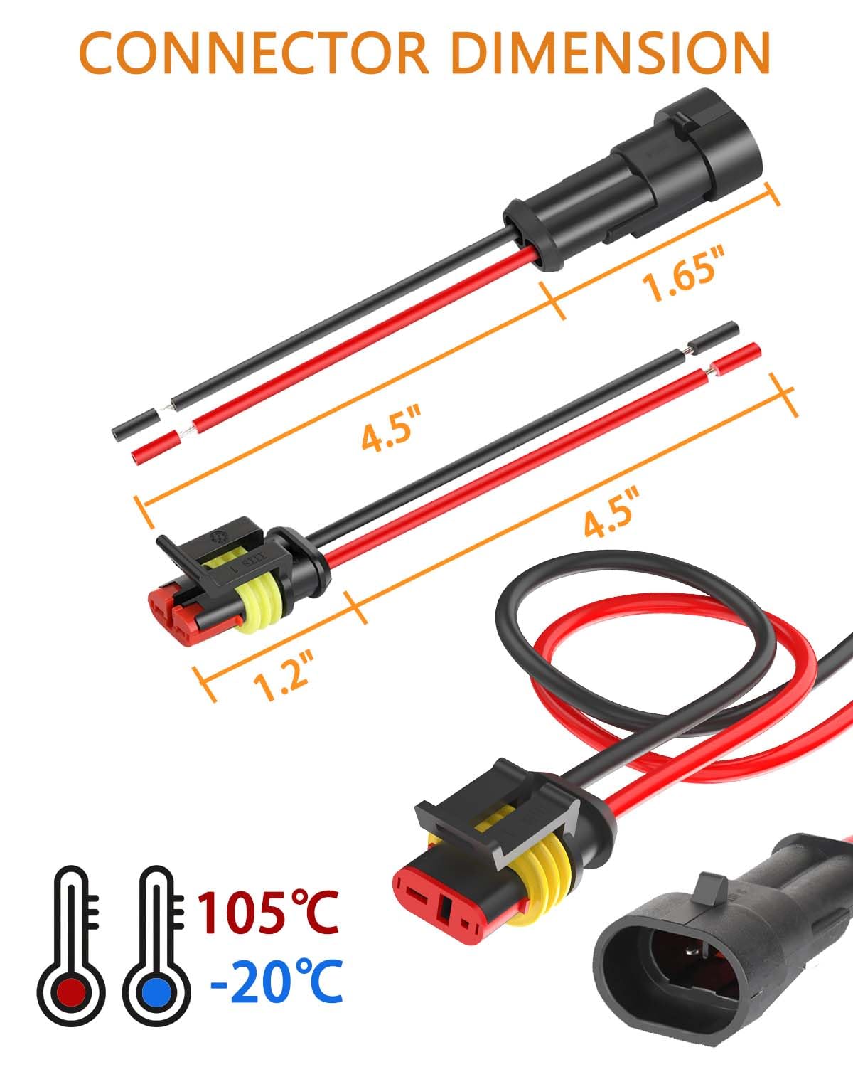 2 Pin Wire Connector 16 AWG Waterproof Automotive Electrical Connectors - Male & Female Plug with Heat Shrink Tubing for Car, Truck, Boat Wiring - 6 Kits for Secure and Durable Electrical Connections