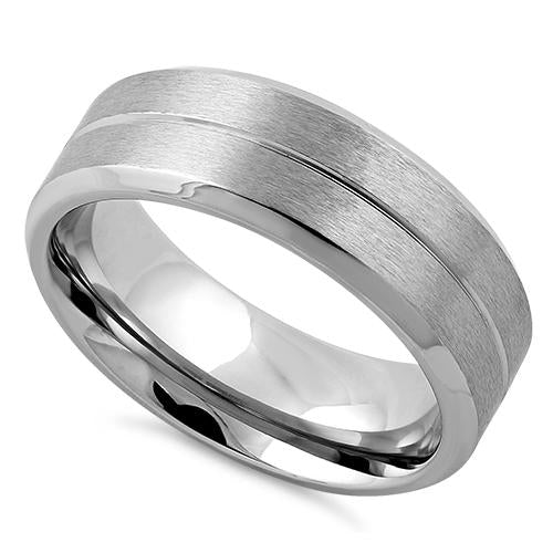 Polished Stainless Steel Beveled Groove Satin Finish Band Ring for Men & Women - Wedding, Engagement, Anniversary, or Everyday Wear Jewelry