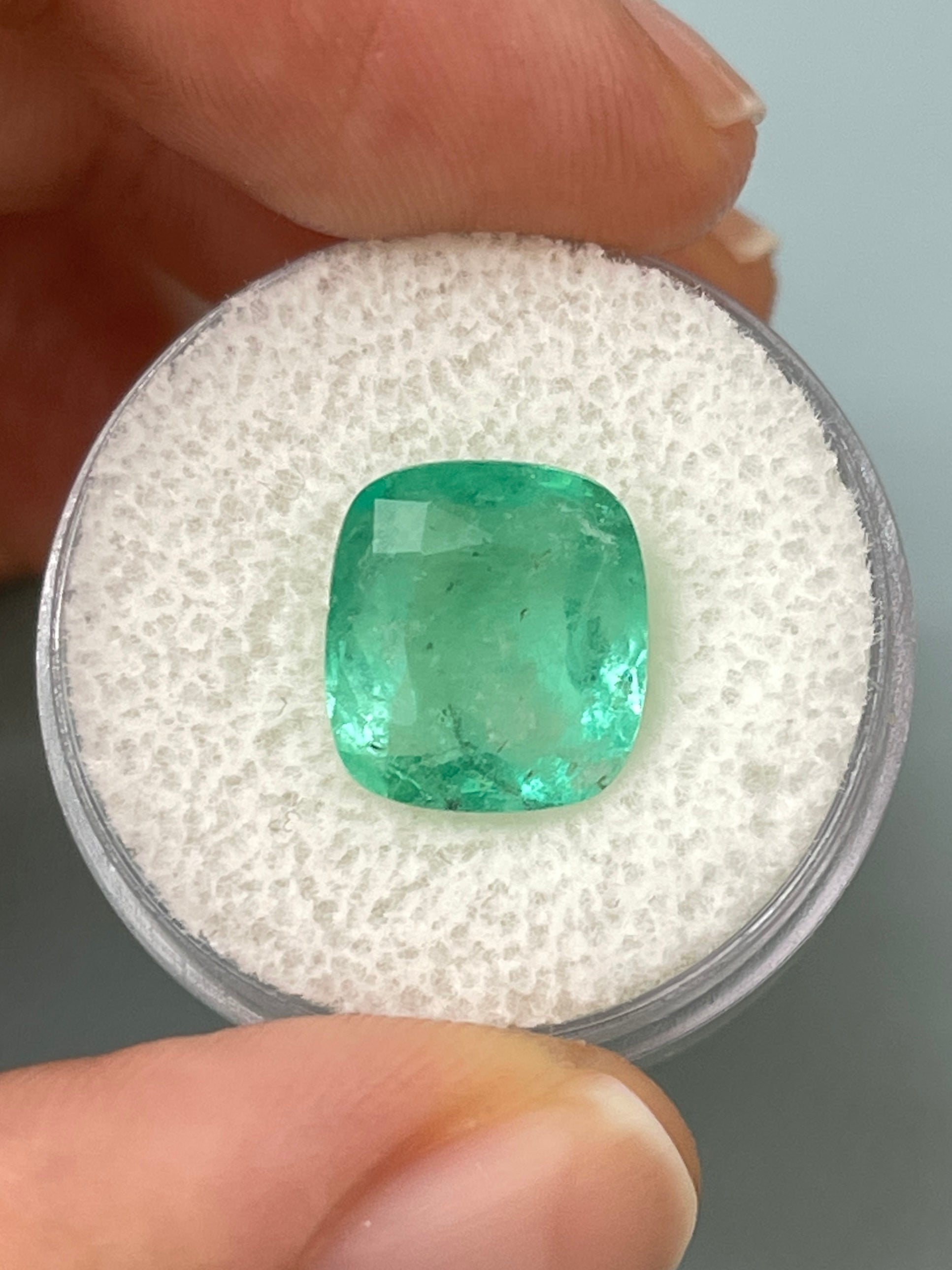 5.86 Carat 11.5x10.5mm Natural Colombian Emerald - Earthy Pastel Green Loose Gemstone, Cushion Cut for Jewelry Making, Engagement Rings & Fine Collections