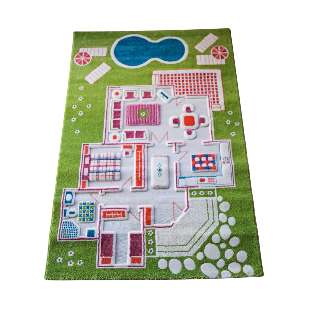 IVI Play Rug Playhouse for Kids - Large Green Indoor/Outdoor Play Mat for Toddlers & Children - Perfect for Playrooms, Bedrooms, and Backyards