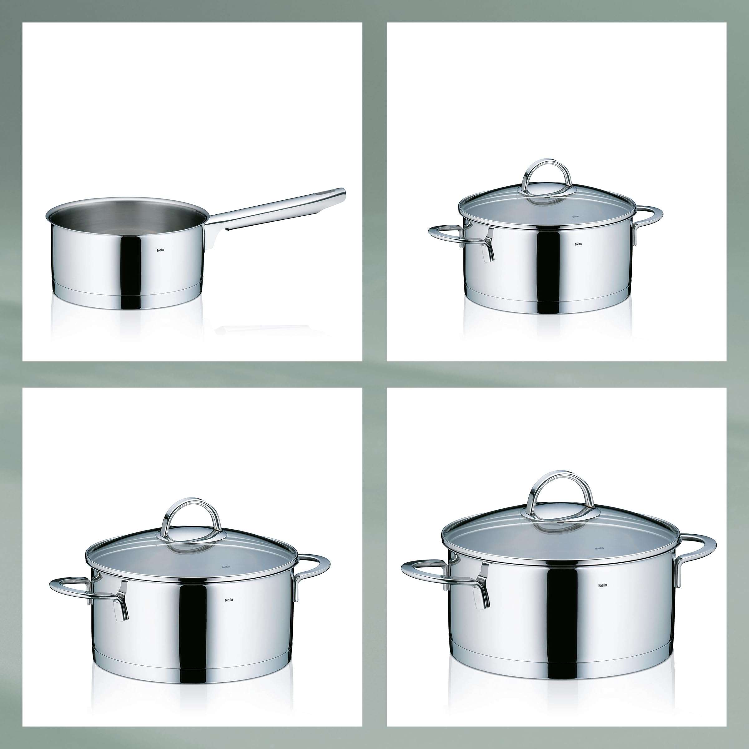 Premium Kela 10969 Cailey 4-Piece Stainless Steel Cookware Set (18/10) - Mirror Polished for Elegant Kitchen & Professional Cooking