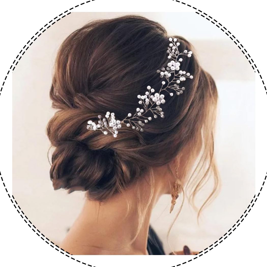 Bridal Pearl Hair Vine - Silver Flower Wedding Hairpiece for Women - Perfect for Brides & Formal Events