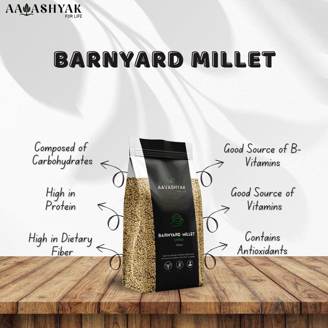 Organic Barnyard Millet - Unpolished Natural Whole Grain | High Protein & Fiber, Low Glycemic Index | 500g Pack | Perfect for Gluten-Free Baking, Healthy Porridge & Weight Management