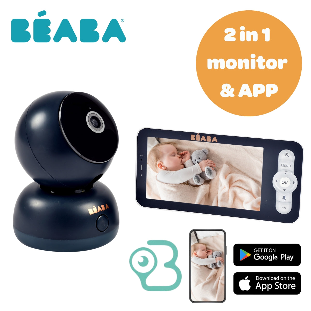 Beaba Zen Premium WiFi Baby Monitor with 5-Inch 720P HD Color Screen, Two-Way Audio & Night Vision - Ideal for Nursery, Bedroom, and Travel Use