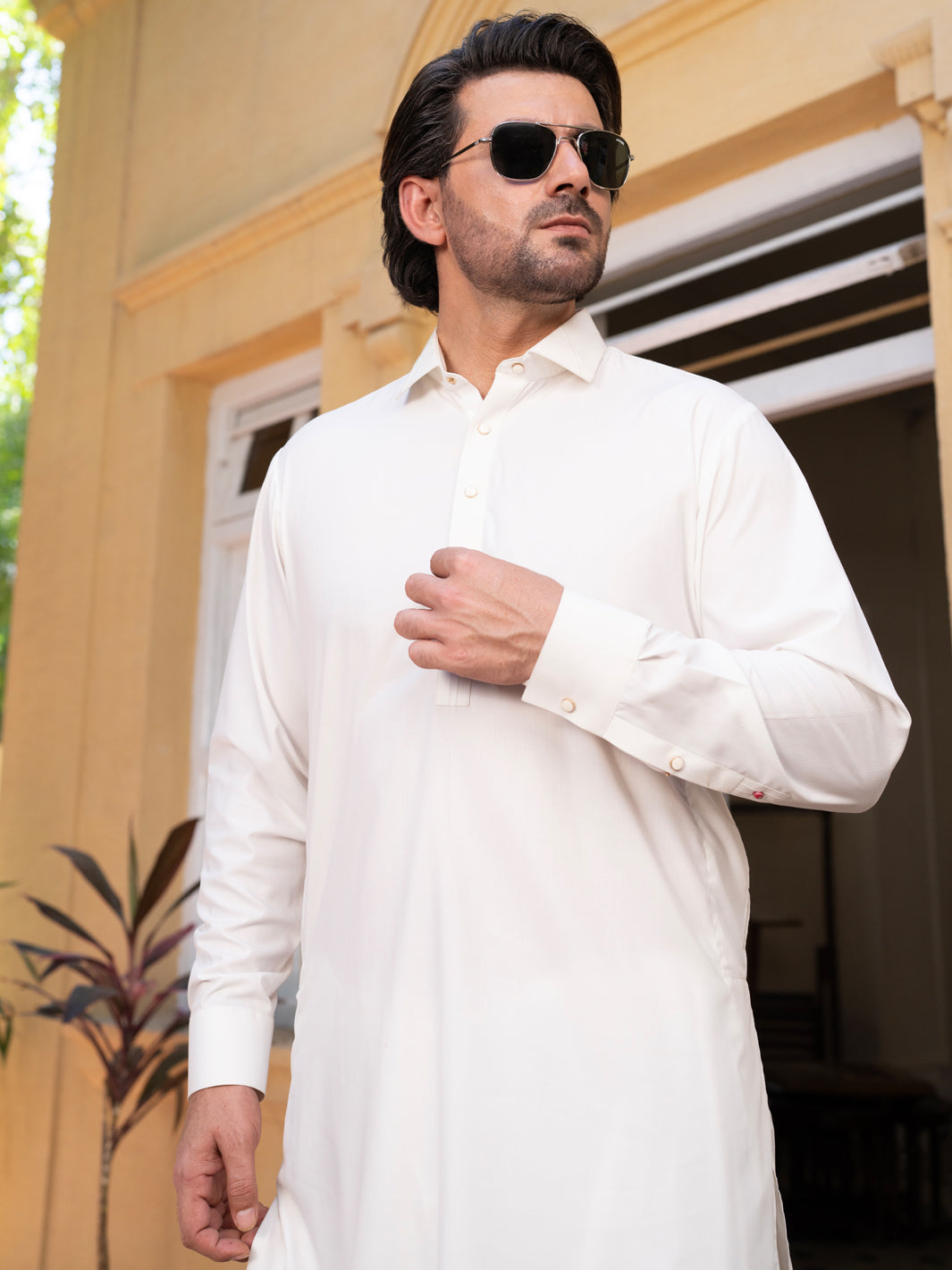 Elegant Blended Off White Shalwar Kameez by Wasim Akram | Premium Pakistani Traditional Outfit | Perfect for Weddings, Eid & Cultural Events