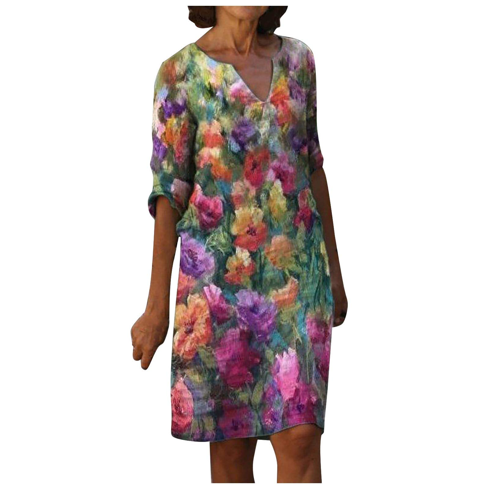 Women's Flowy Skater Dress - Loose Fit Boho Floral Sun Dress with Flounce Sleeve & Side Slit | Perfect for Summer Parties, Beach Vacations & Casual Outings