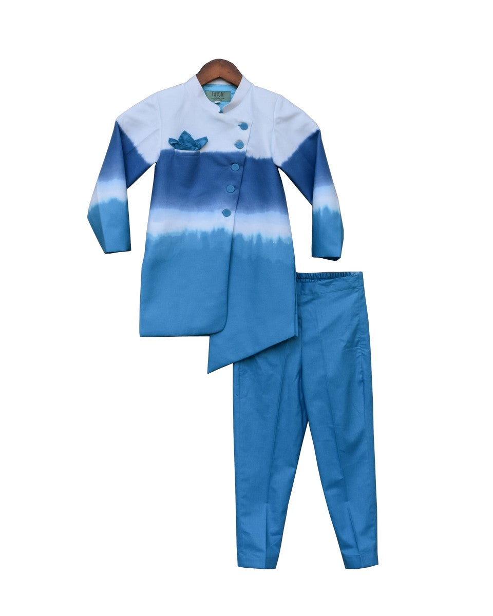 Pre Order: Blue & White Shaded Ajkan with Pants - Stylish & Comfortable Outfit for Men | Perfect for Casual Wear, Parties & Festive Occasions