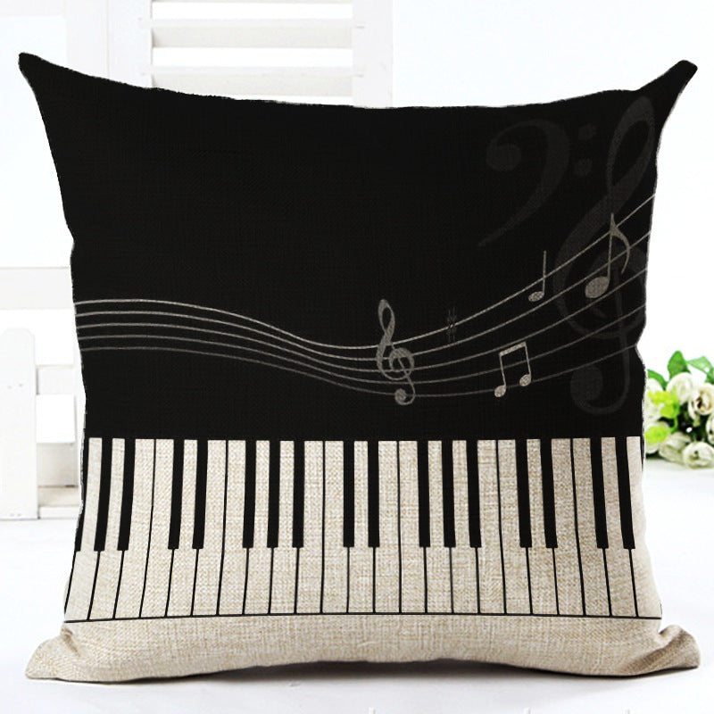 Music Note Printed Cotton Linen Decorative Pillow Cover 45x45cm - Bohemian Style Throw Pillow Case for Sofa, Bed, Couch - Home Decor & Gift Idea
