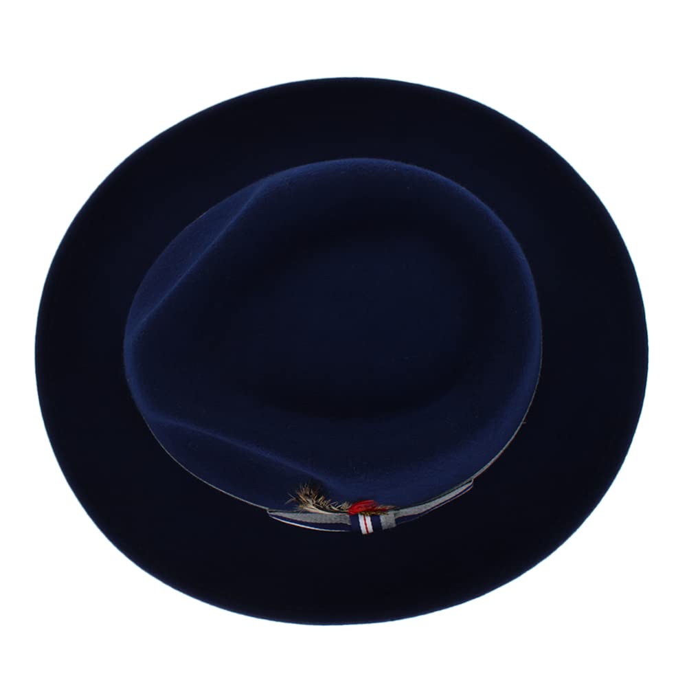 Crushable Wool Fedora Hat for Men - Stain Resistant, Navy Grey Stripe - Perfect for Outdoor & Casual Wear