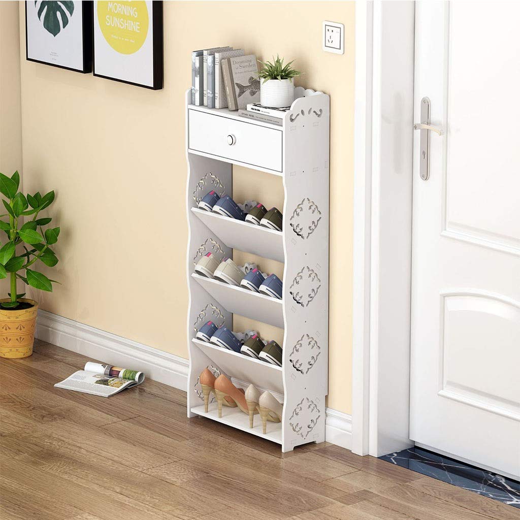 5-Tier White Chic Hollow Out Shoe Rack - Dustproof Shoe Cabinet & Storage Organizer for Entryway, Closet, and Bedroom | Baroque Style Shoe Shelf Stand Holder Unit