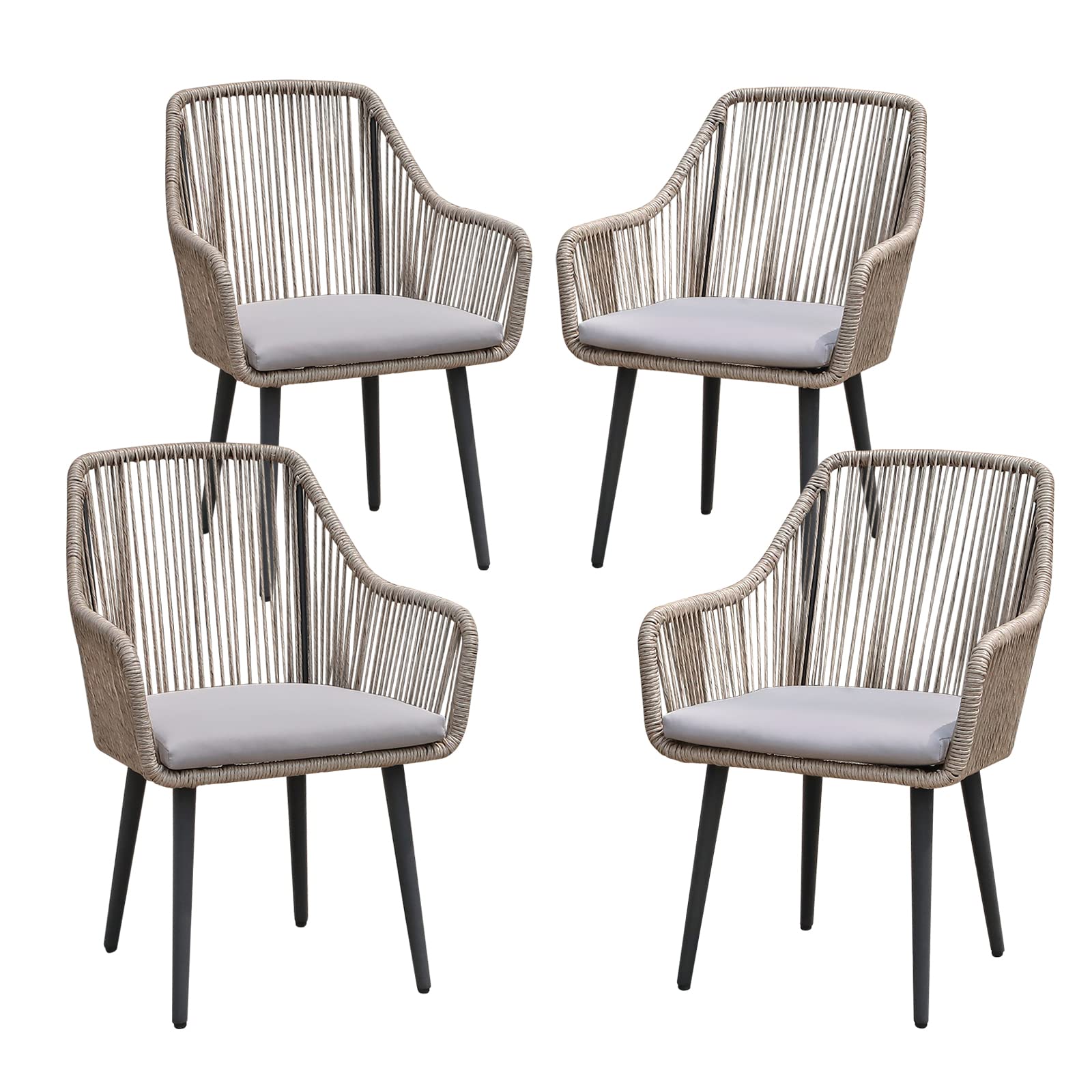 **Patiorama 4-Piece Outdoor Dining Chairs Set - All-Weather Woven Rattan Wicker Chairs with Armrests for Patio, Balcony, Poolside, Backyard & Indoor Use (Tan) - Durable & Stylish for Relaxing & Entertaining**