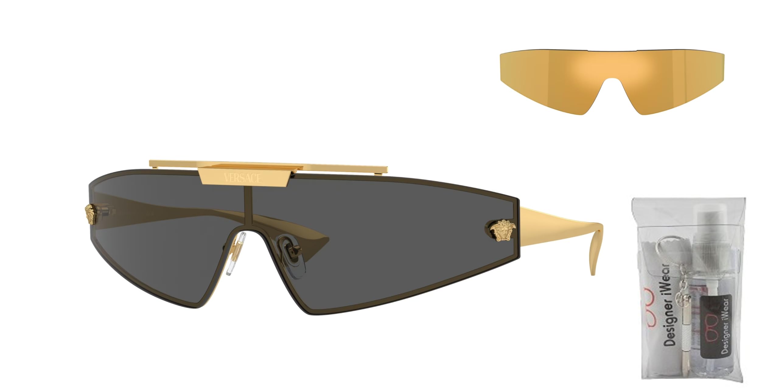 Versace VE2265 Women's Shield Sunglasses - Designer Sunglasses for Women with iWear Eyewear Kit | UV Protection, Fashion Accessory for Summer, Beach, and Outdoor Activities