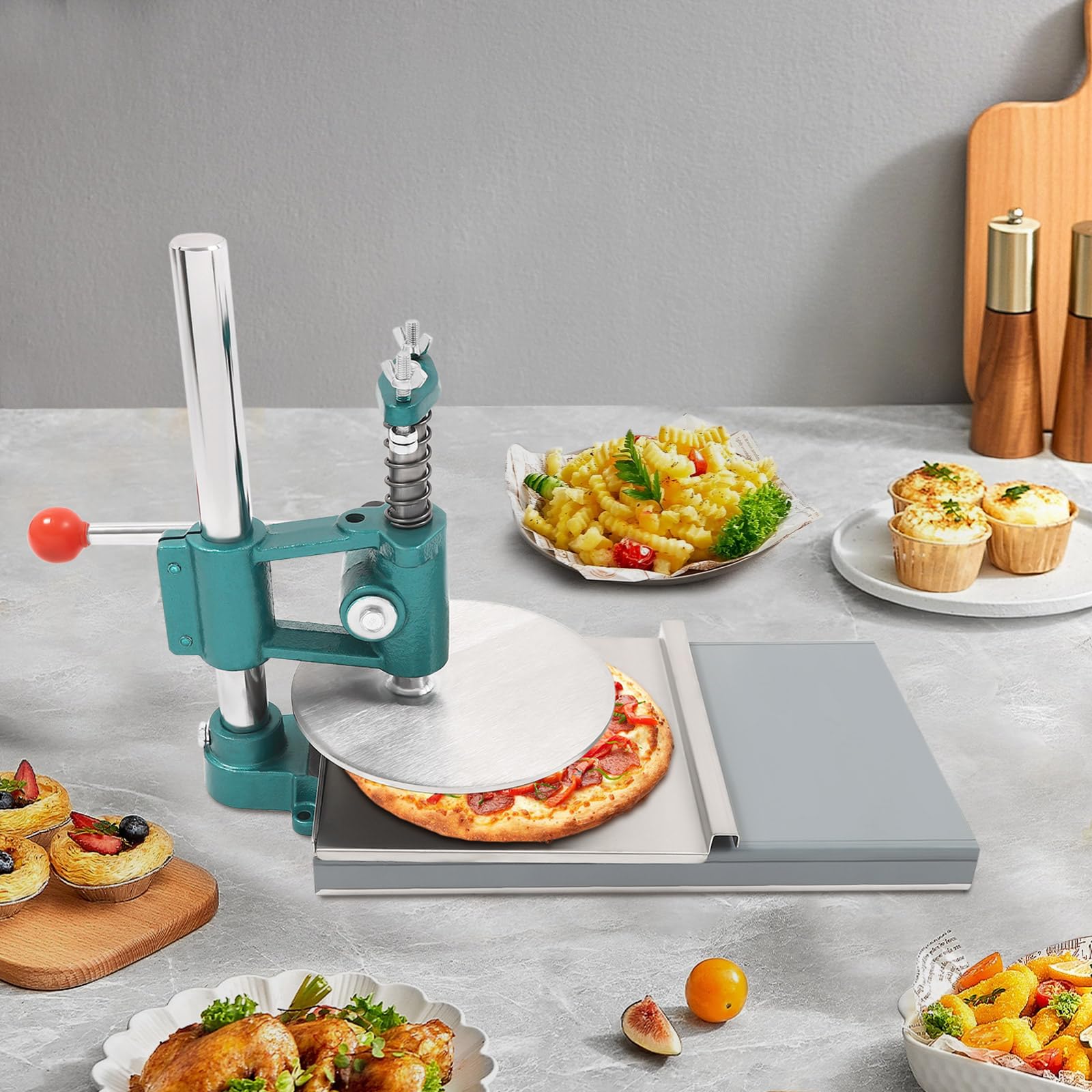 Stainless Steel 7.9 Inch Pizza Dough Press Machine - Adjustable Thickness Manual Pastry Maker for Homemade Pizza, Pies & Flatbreads | Perfect Kitchen Tool for Home Chefs & Italian Cooking Enthusiasts