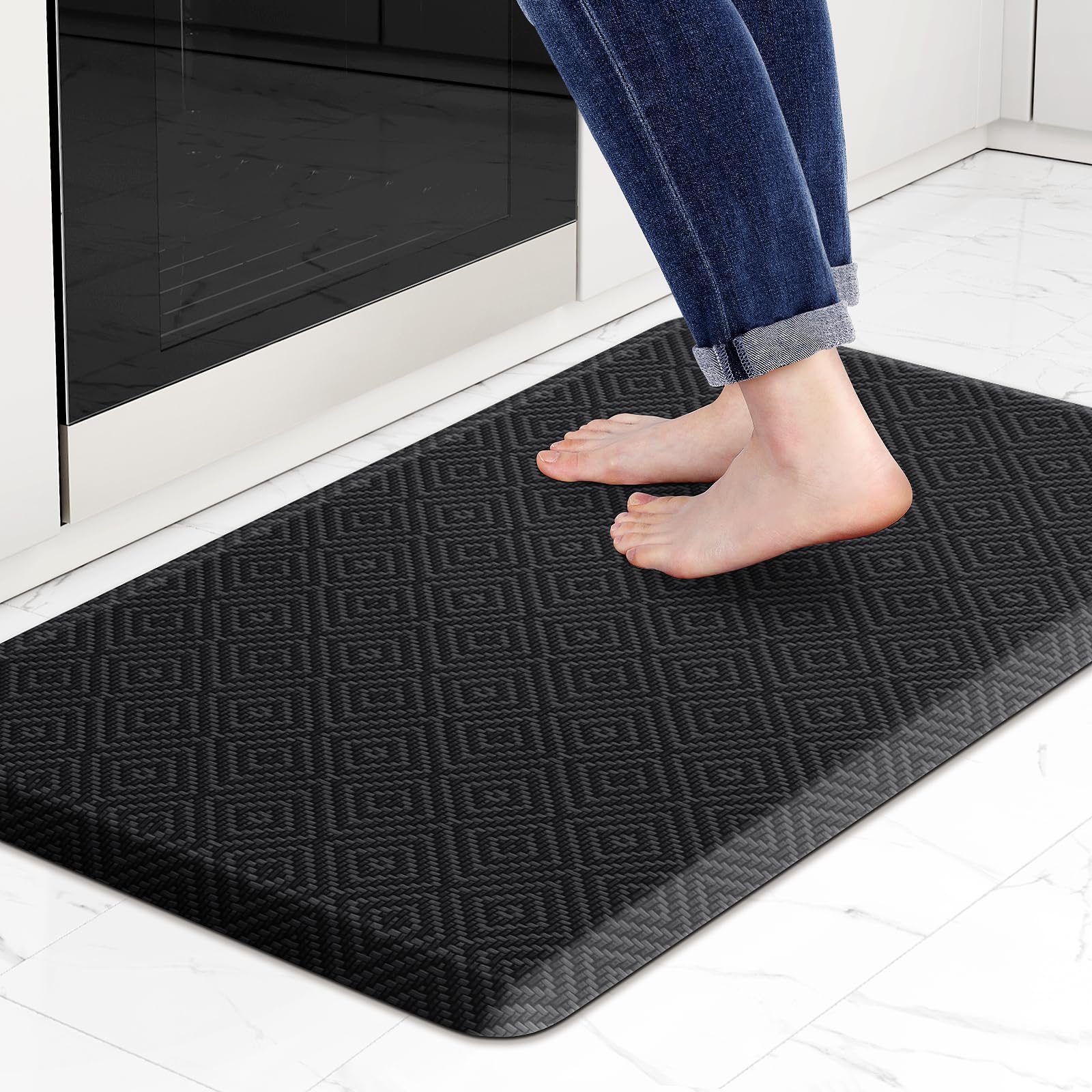 Mattitude Anti-Fatigue Kitchen Mat - Cushioned Non-Slip Waterproof Floor Rug for Standing Comfort - Perfect for Sink, Office, Laundry & Home Use (Black, 17.3x28 Inches)