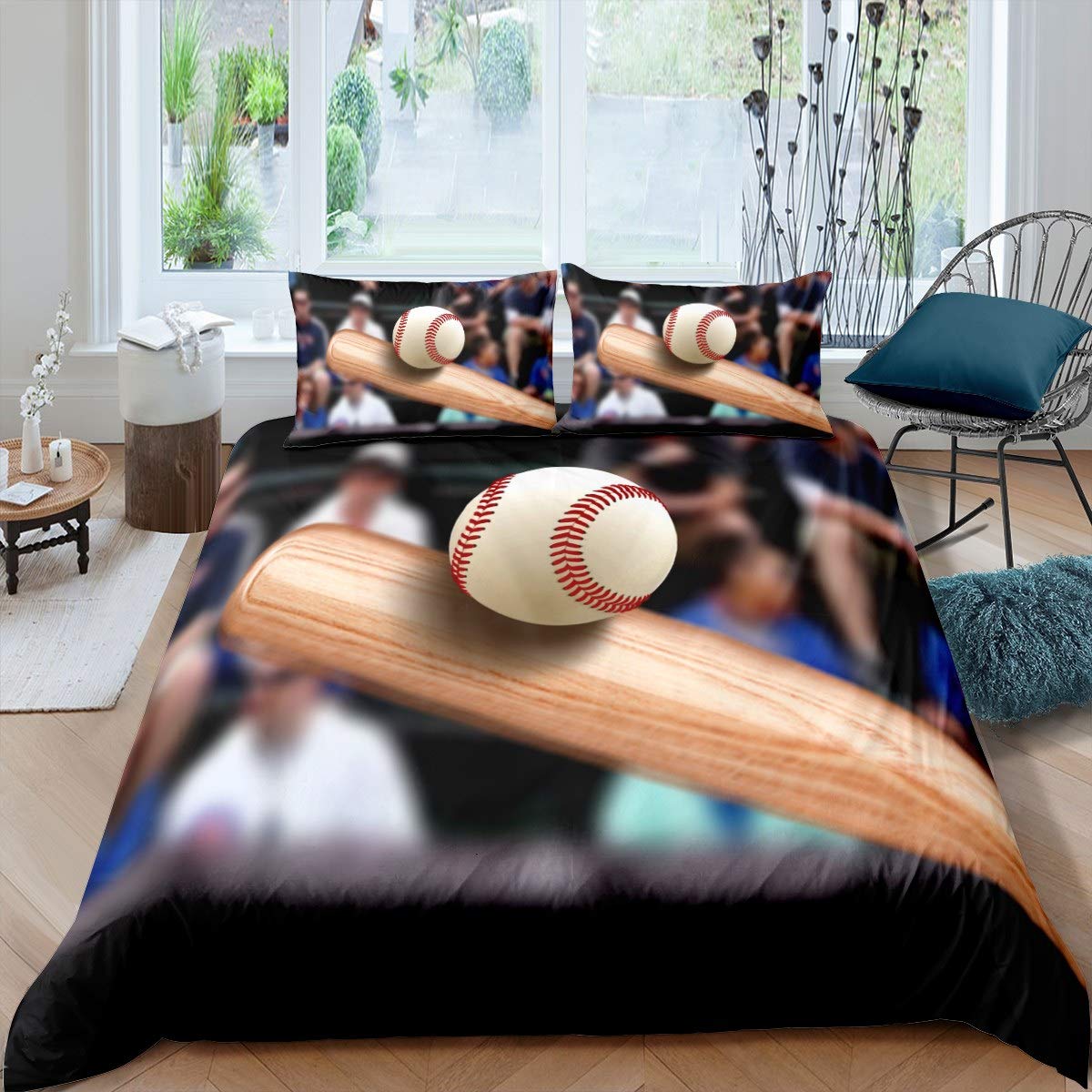 Feelyou 3D Baseball Duvet Cover Set - Sports Theme Bedding for Kids & Teens - Twin Size Comforter Cover with Ball Pattern - Perfect for Baseball Fans' Bedroom Decor & Game Room Theme (2-Piece Set)