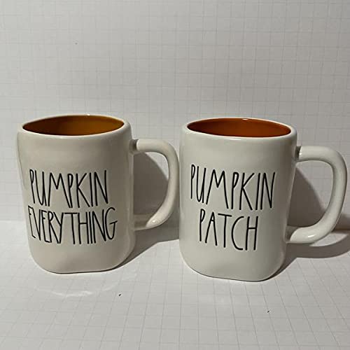 Rae Dunn PUMPKIN EVERYTHING & PUMPKIN PATCH Ceramic Mug Set of 2 - 16 oz Halloween Coffee Cups with Orange Interior - Perfect for Fall Decor, Thanksgiving, Pumpkin Spice Lattes & Cozy Autumn Mornings