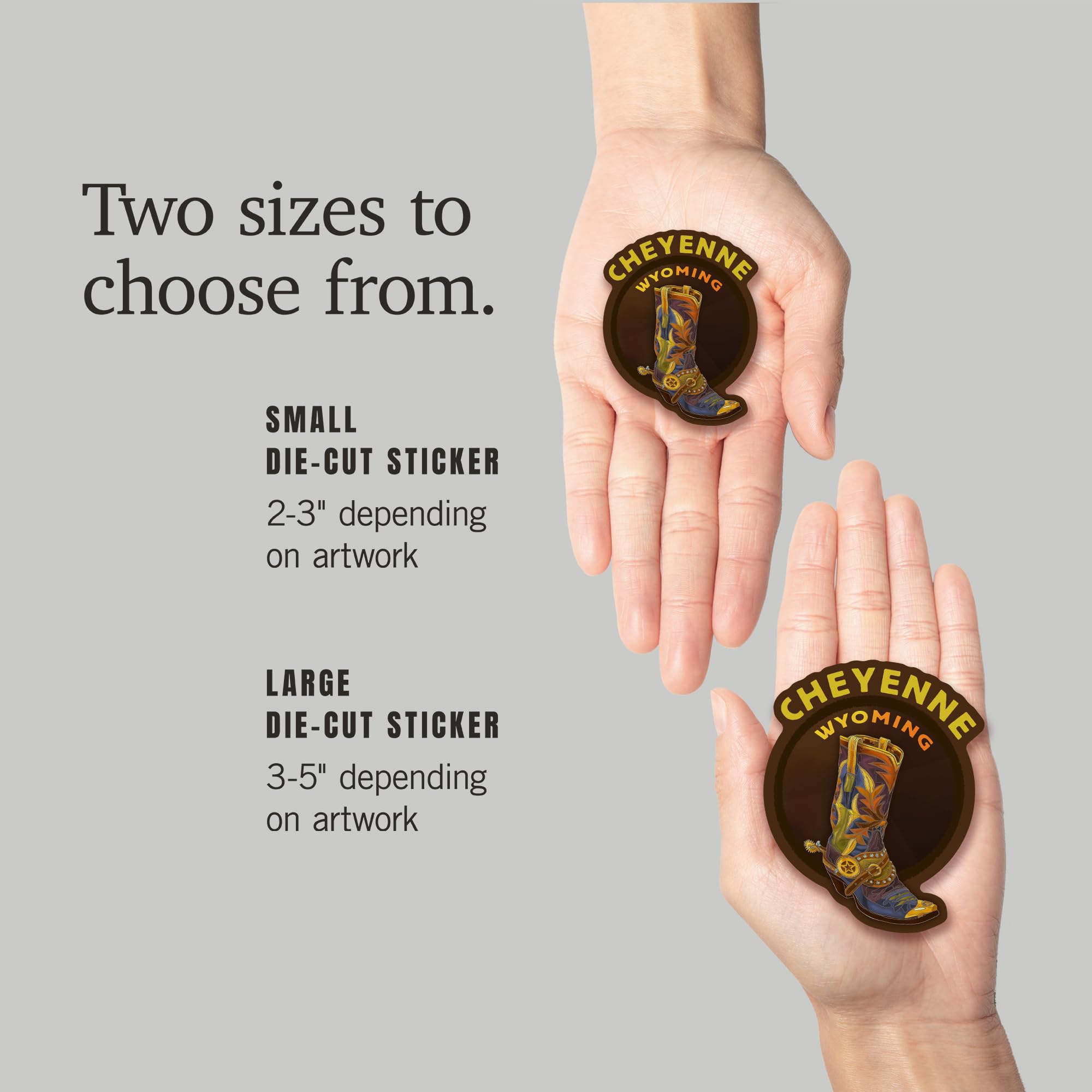 Custom Die Cut Vinyl Stickers of Cheyenne Wyoming Boot - 1 to 3 Inch Waterproof Decals for Cars, Laptops, Water Bottles & Coolers - Perfect for Personalizing Gifts, Travel Gear & Outdoor Equipment