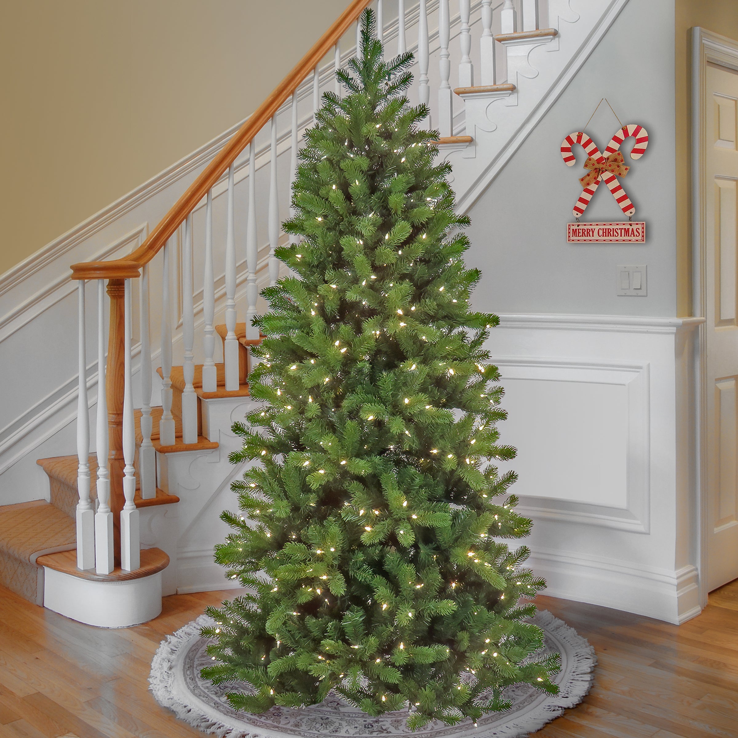 7.5 ft Pre-Lit Slim Douglas Fir Christmas Tree with 500 Warm White LED Lights - Perfect for Small Spaces, Apartments & Holiday Decor