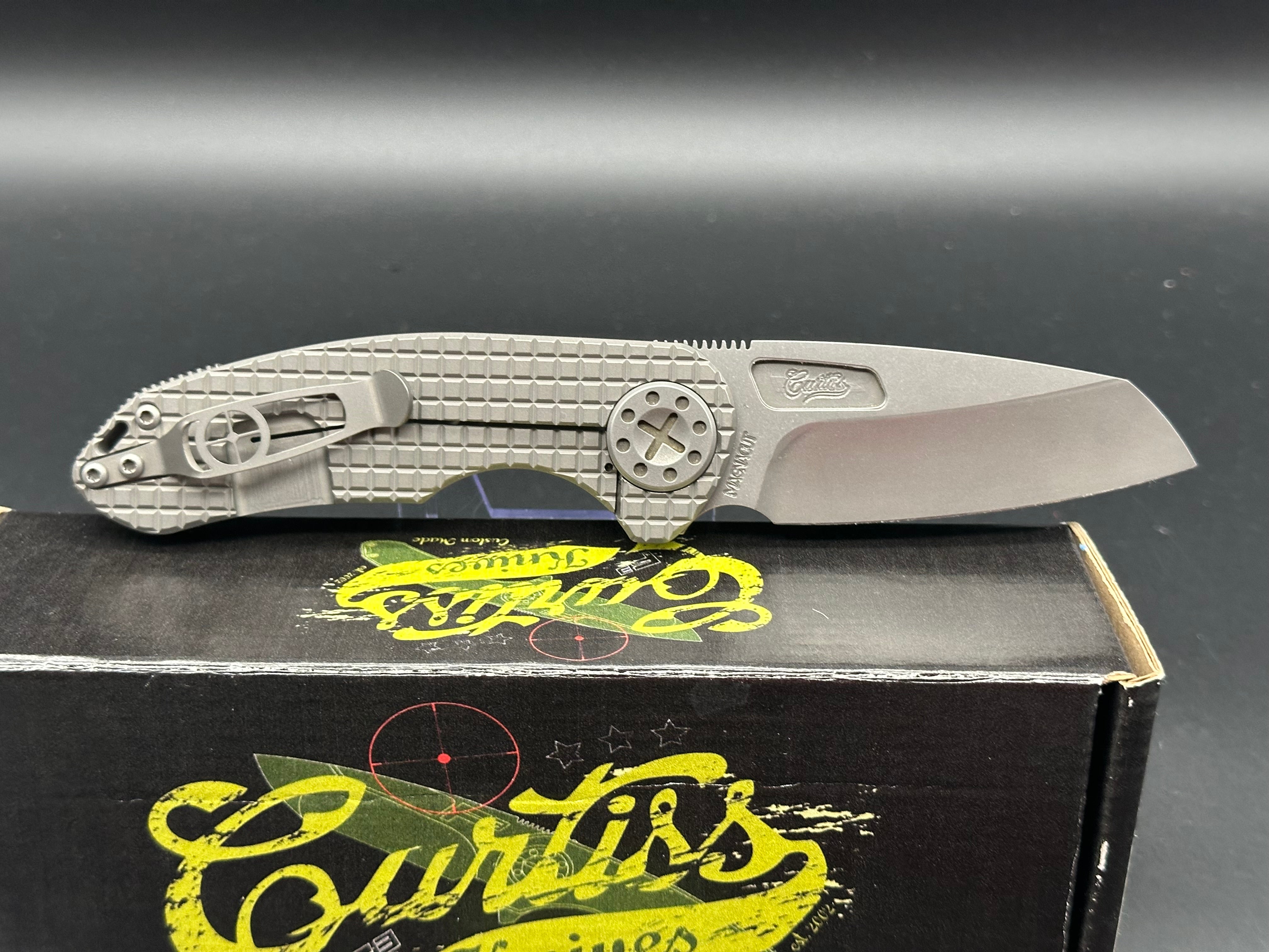 Curtis F3 Medium Wharncliffe Knife - Non-Flipper, Frag Pattern, Stonewash Finish, MagnaCut Steel - Perfect for EDC, Outdoor Adventures & Tactical Use