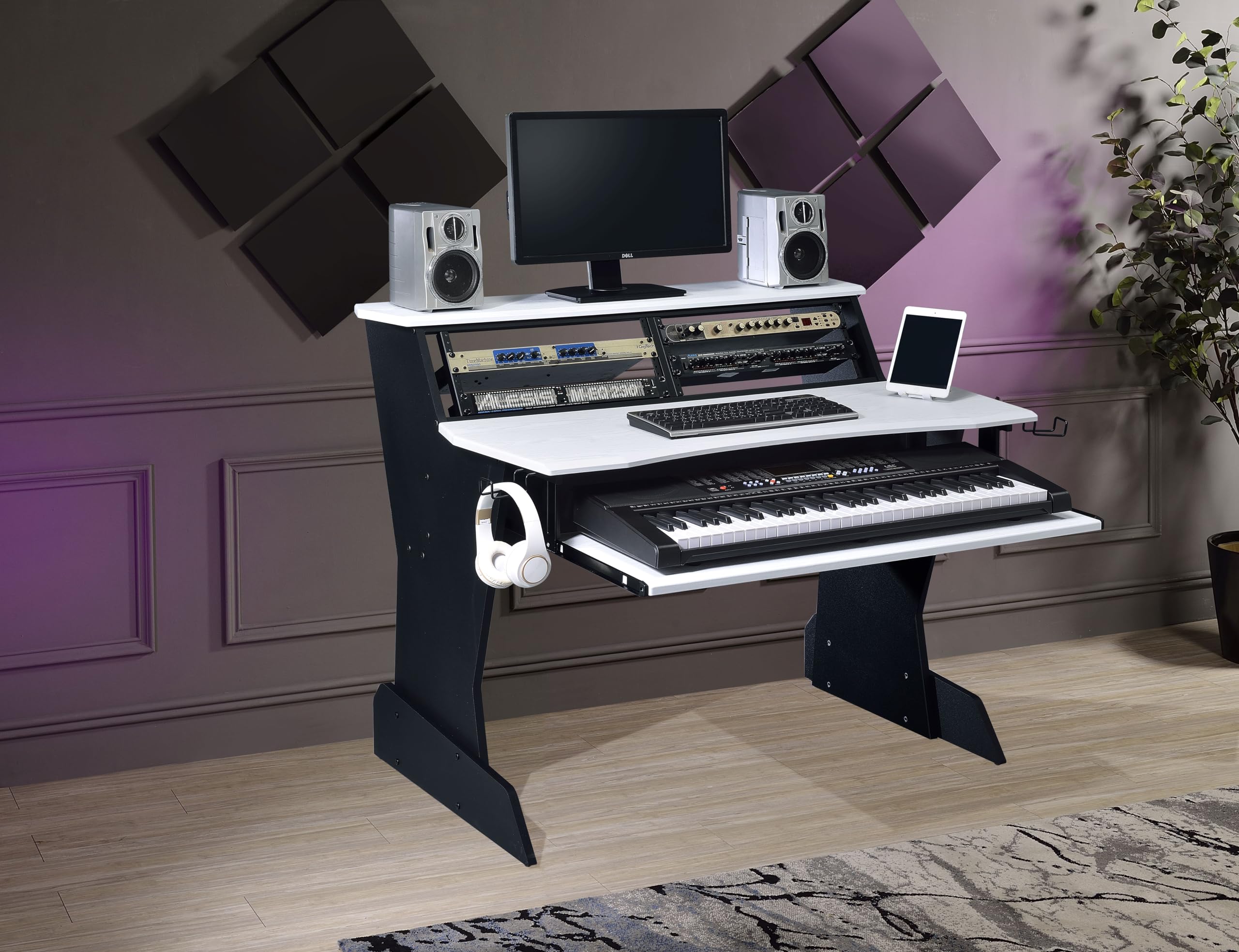 BE200 Series Professional Music Studio Desk Workstation with 2 x 4U Rack Space - White | Perfect for Home Recording, DJ Setup & Music Production