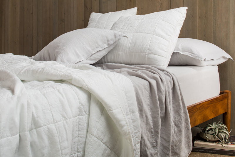 Linen Box Quilted Euro Sham Pillow Cover - White 20x26 Inch - Premium Cotton Linen Blend for Bedroom Decor - Perfect for Master Bedroom, Guest Room & Hotel Styling