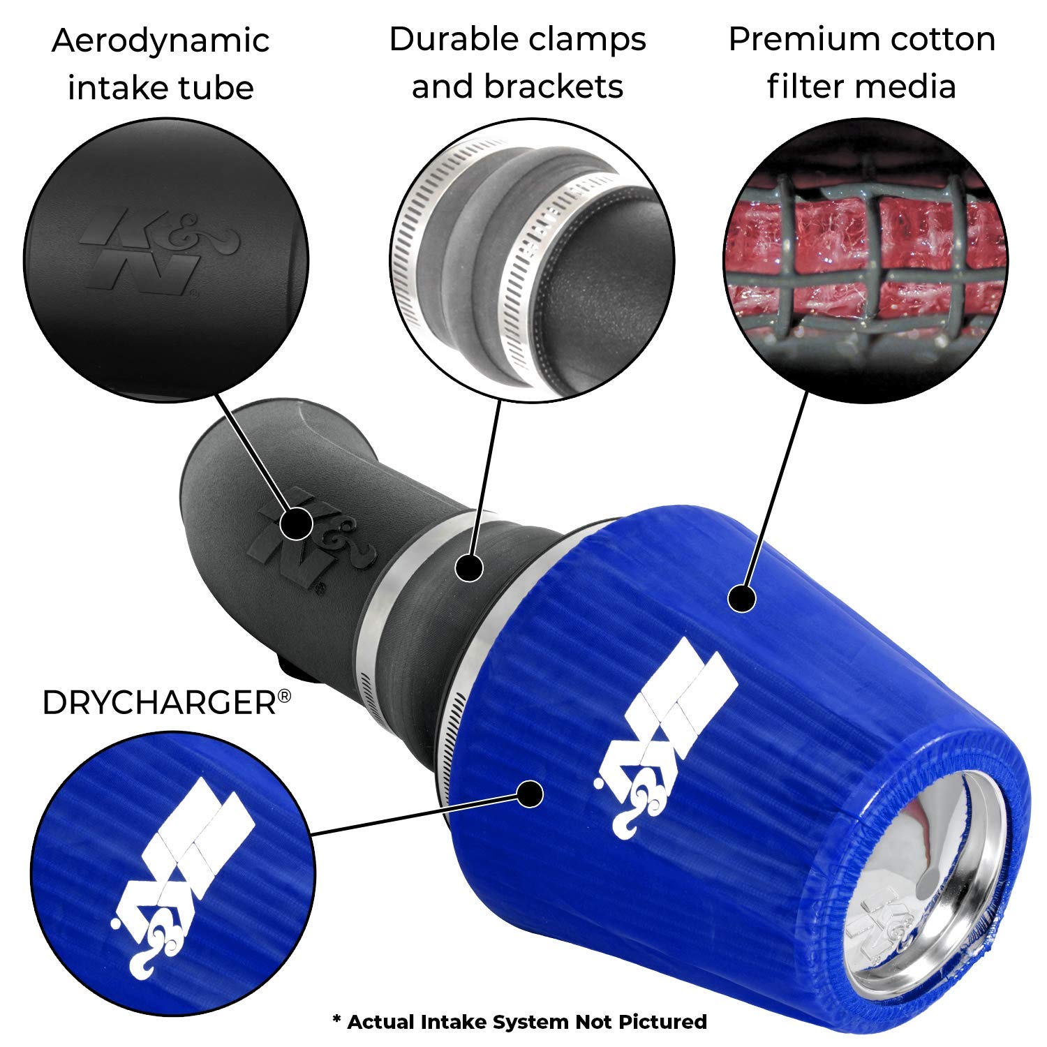 K&N 63-1564 High Performance Air Intake System with Blue Air Filter Wrap - Upgrade Your Vehicle's Engine Power & Fuel Efficiency for Racing & Off-Road Adventures
