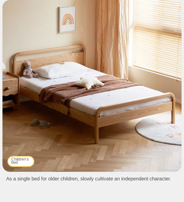 Solid Oak Wood Single Platform Bed with Wheels - No Headboard, Modern Minimalist Bed Frame for Small Spaces, Dorm Rooms & Guest Bedrooms