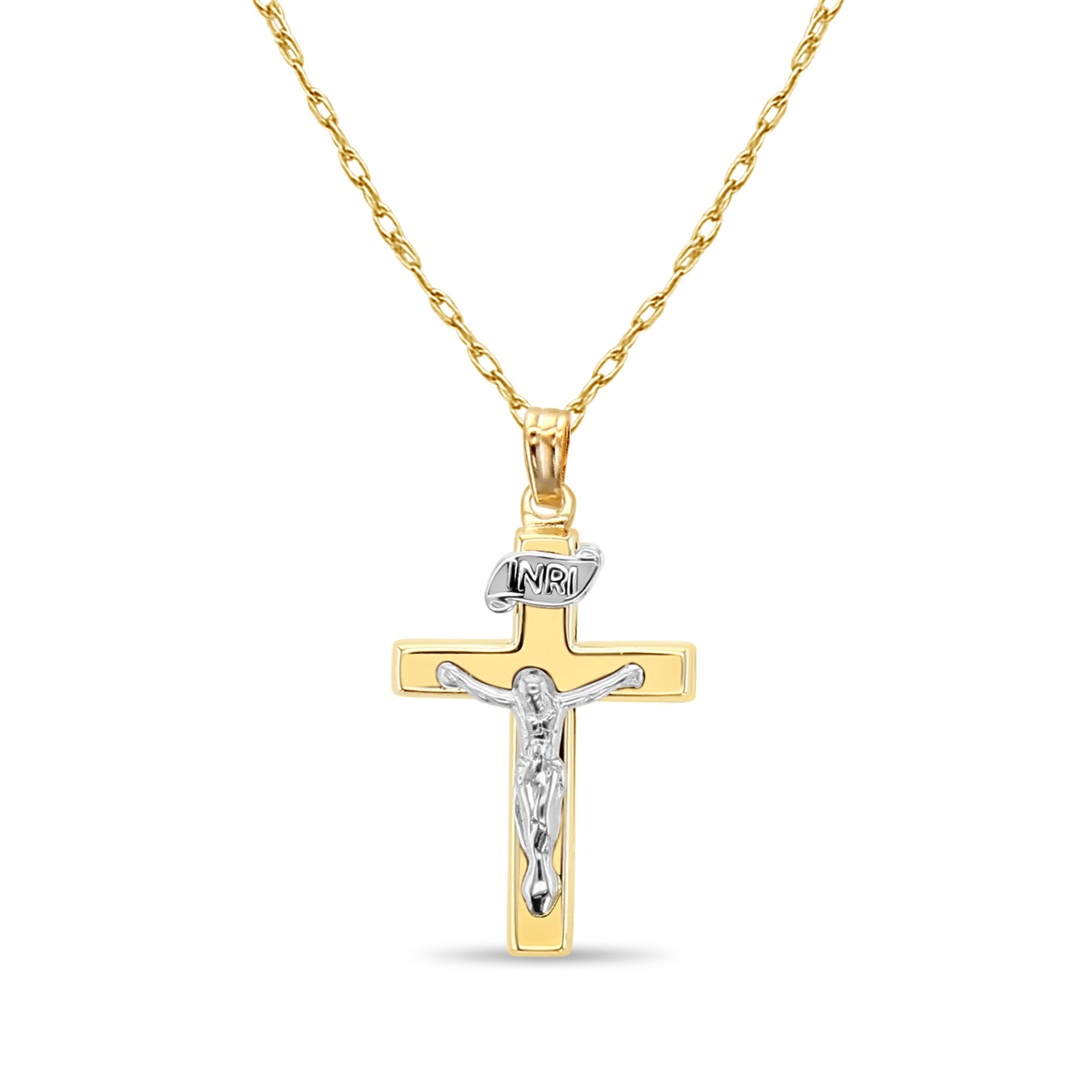 14K Two-Toned Gold Crucifix Pendant - Elegant Religious Jewelry for Men & Women - Perfect for Gifts, Church, and Everyday Wear