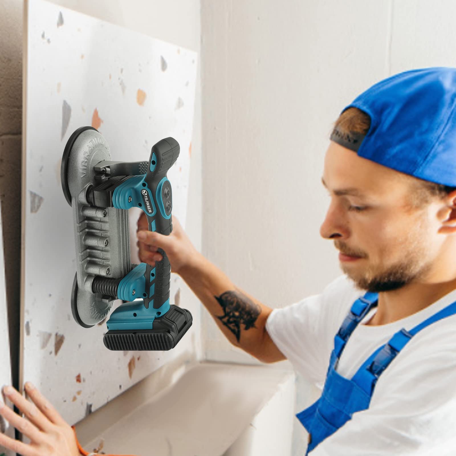 Professional Tile Installation Tool - YSJWAER Double Suction Cup Vibration Machine for Perfect Tiling, 12000mAh Battery, 24000r/min, 6 Speed Adjustable - Ideal for Floor & Wall Tile Leveling and Laying in Home Renovation Projects