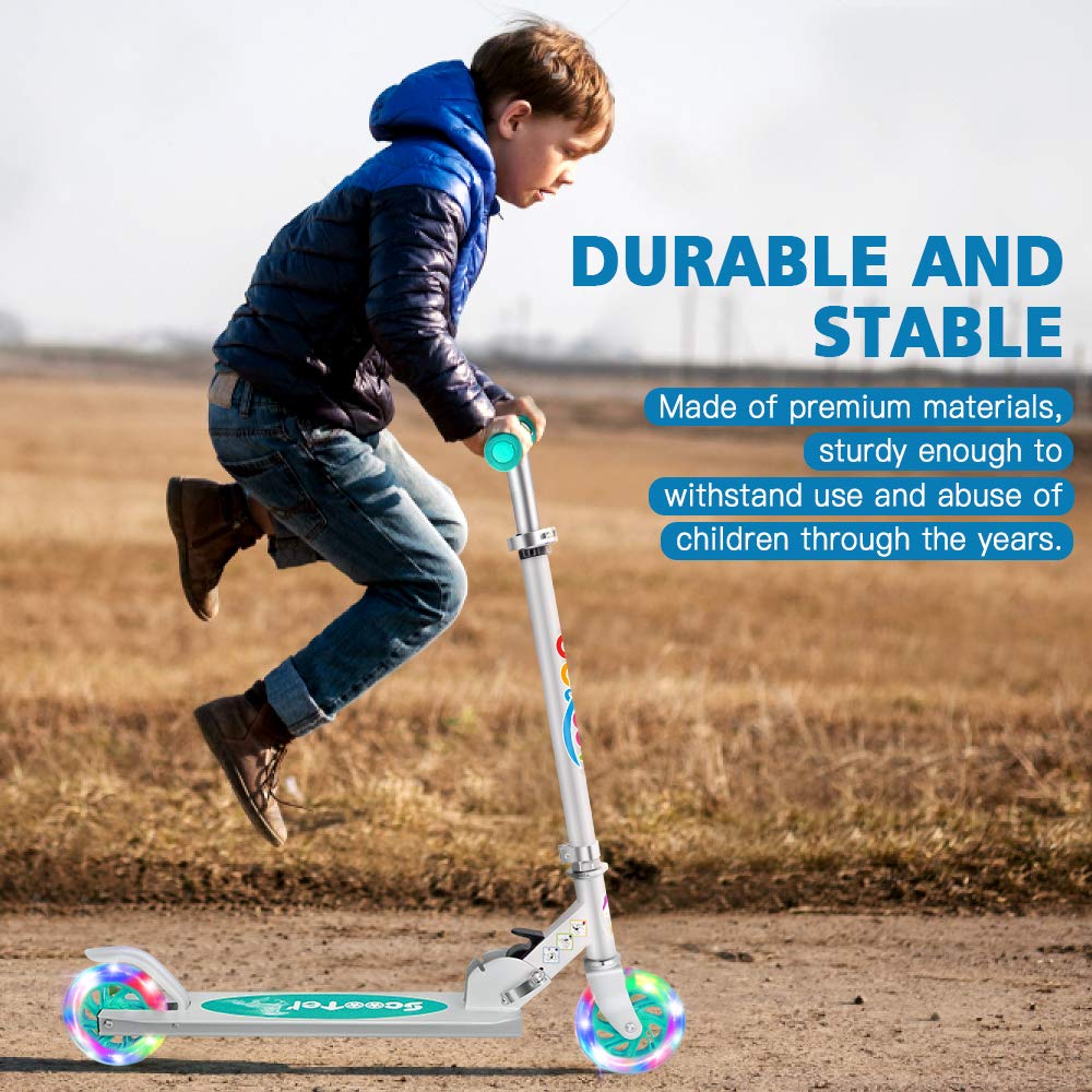 BELEEV V1 Kids Scooter - Foldable 2 Wheel Kick Scooter for Girls & Boys Ages 3-12, Adjustable Height, LED Light Up Wheels, Lightweight & Durable Frame with Kickstand - Perfect for Commuting, School, Park & Outdoor Fun